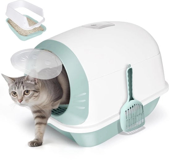 Cassetta di Cattivo con coperchio e filtro attivo a carbone - Cassetta di Cattivo impermeabile per gatti di tutte le età - Cassetta di Cattivo con cucchiaio - Previene odori e dispersione di letame di cassetta di Cattivo
