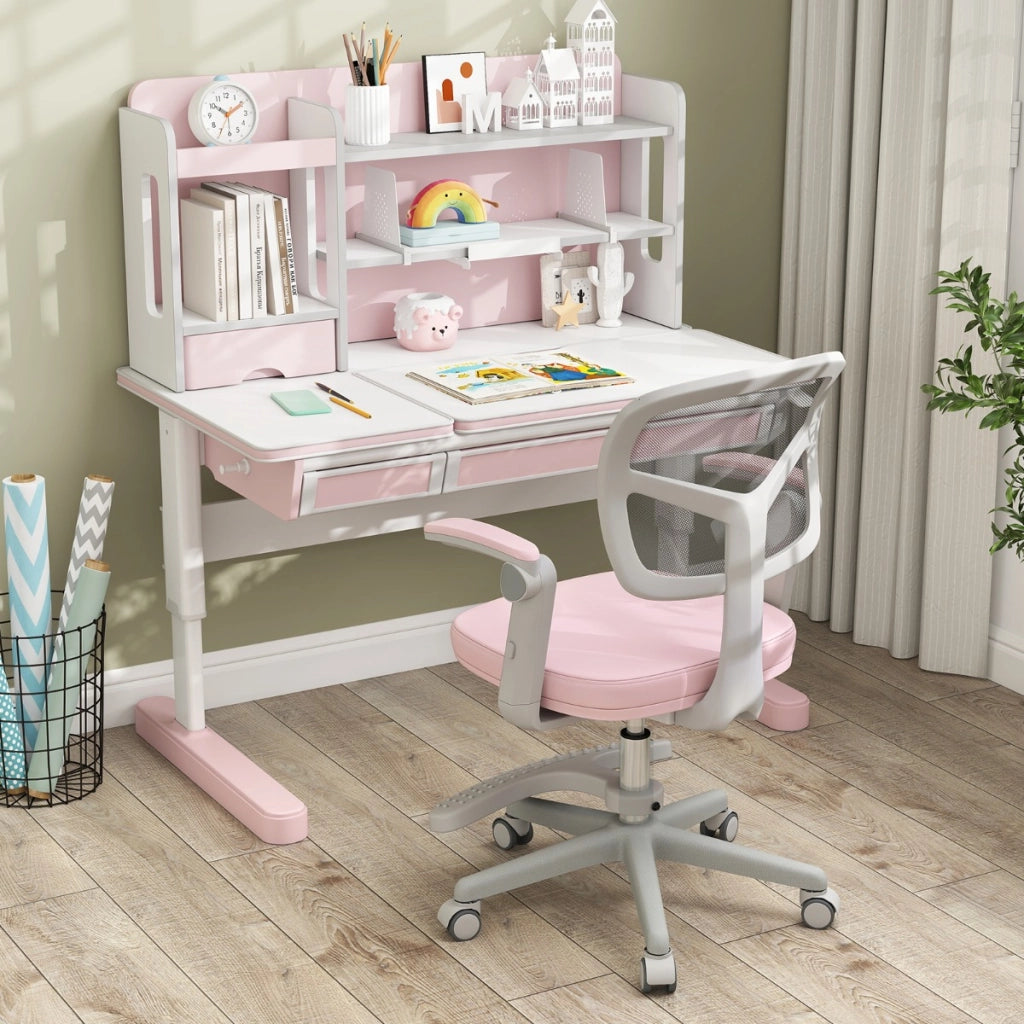 Sedia da studio con altezza regolabile da computer in rete, Sedia da scrivania per bambini ruote universali Rosa