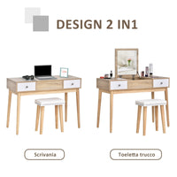 Consolle Trucco Moderna 100x45x118 cm con Specchio e Sgabello