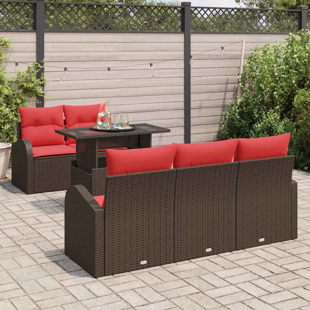 Set Divano da Giardino con cuscino 6 pcs Marrone polyrattan