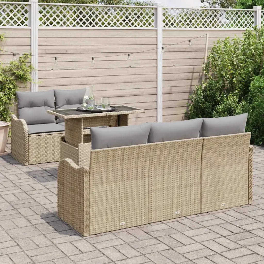 Set Divano da Giardino 6 pcs Beige Rattan in Polipropilene