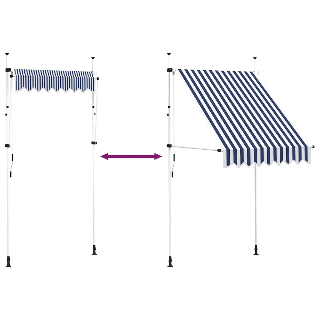 Tenda da Sole | Tenda parasole Retrattile Manuale 150 cm a Strisce Blu e Bianche