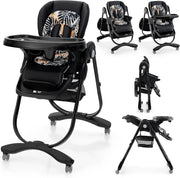 Seggiolone Pappa Bambini Pieghevole, Altezza Regolabile (Nero) | Seggiolone Multifunzione con 4 Ruote, Poggiapiedi e Schienale, Vassoio Rimovibile, per 6-36 Mesi, Fino a 15 kg