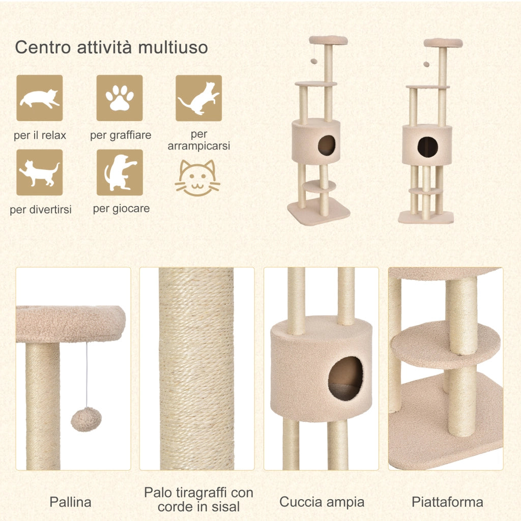 Albero Tiragraffi per Gatti con Cuccia e Casetta ¨C Zephmum ¨C Beige, Legno
