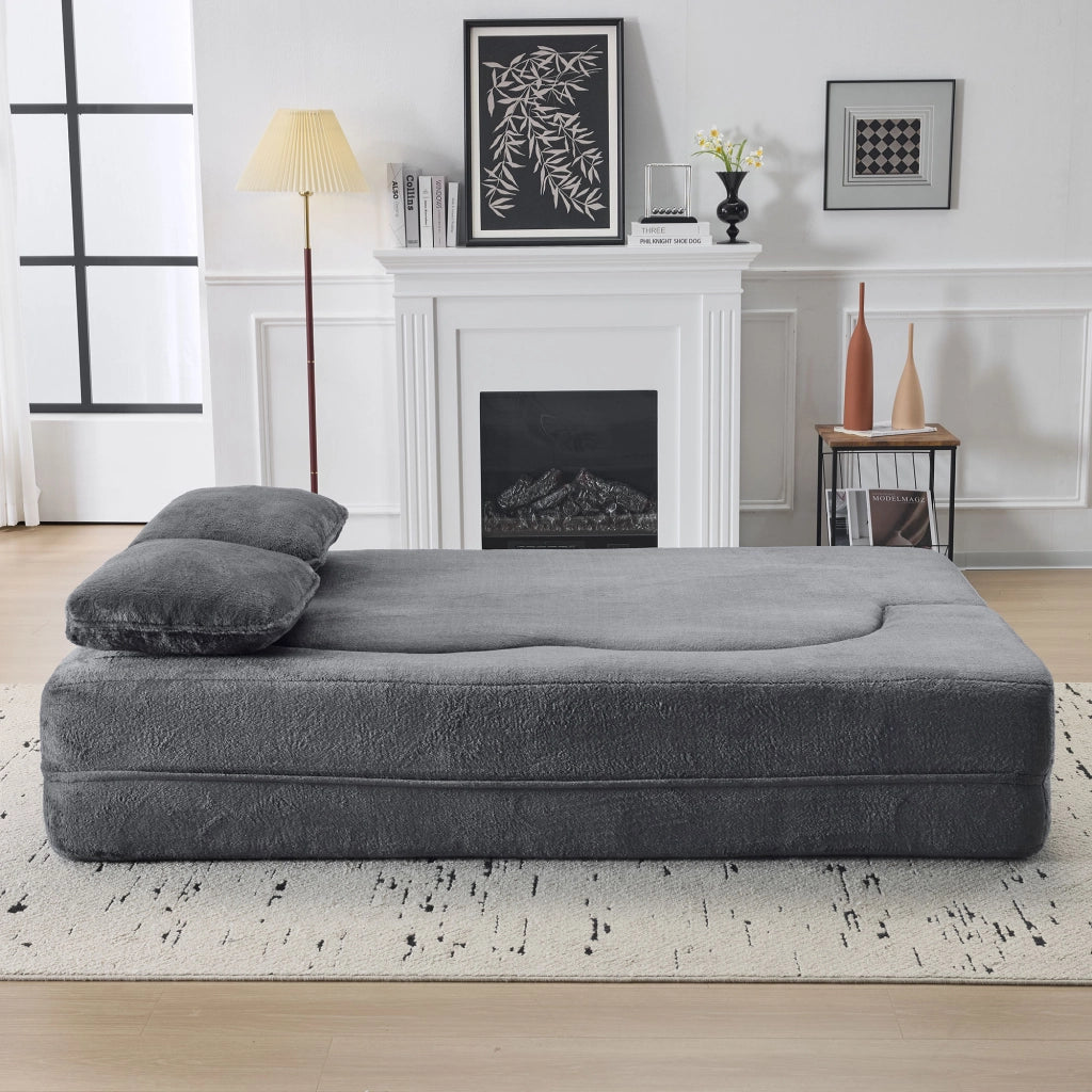 Divano futon pieghevole in schiuma ad alta densità con 4 cuscini in tessuto morbido blu e grigio 36.0 × 36.0 × 143.0 cm