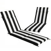 Set 2 Cuscini per Sedie da Esterno 183x54x6,5 cm con 6 Lacci di Fissaggio in Cotone Nero e Bianco