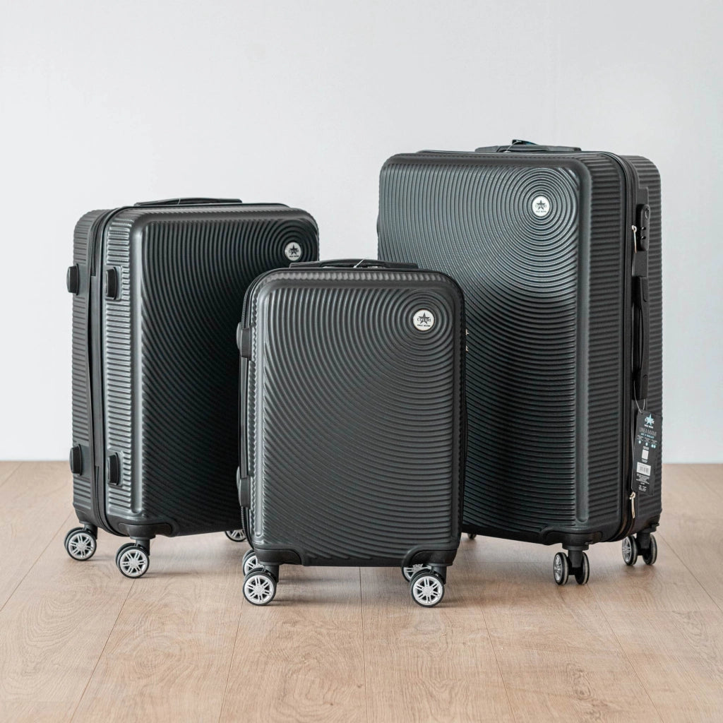 Coveri Set Di 3 Valigie Rigide ABS Valigia Da Viaggio Con Chiusura Lucchetto Combinazione Grande Media Piccola Forti Resistenti Manico Telescopico Ruote Staccabili Trolley Nero