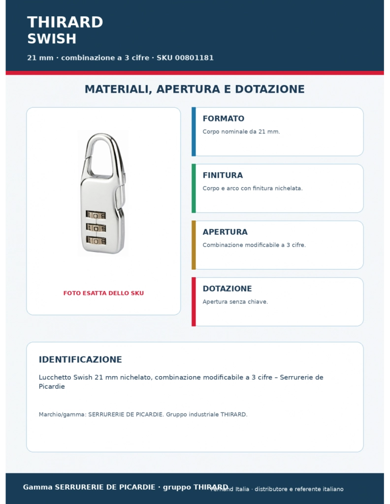 Lucchetto Swish 21 mm nichelato, combinazione modificabile a 3 cifre – Serrurerie de Picardie