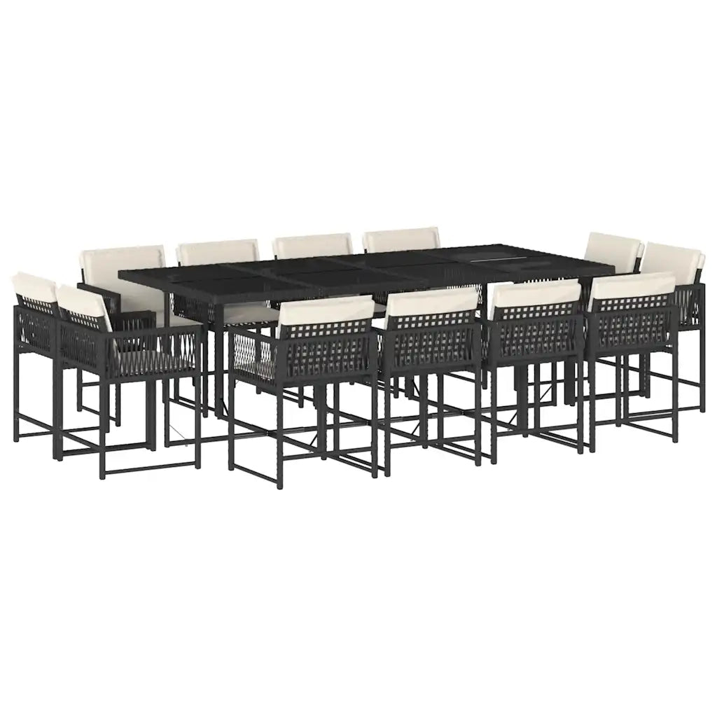 Set da Pranzo da Giardino 13pz con Cuscini Nero in Polyrattan 3211578
