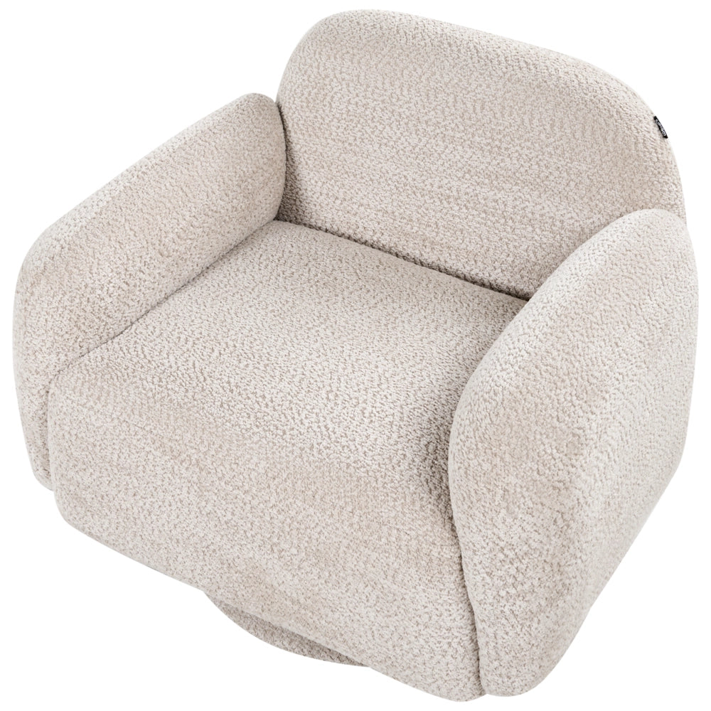 Poltrona Beige Tappezzata in tessuto Base girevole con braccioli Ampio soggiorno in stile moderno