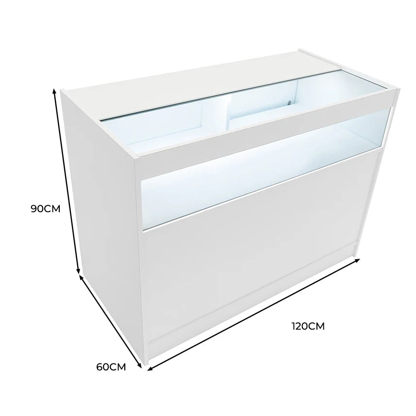 Bancone LED B1200 Bianco con 1 Ripiano a Vista e 2 Chiusi