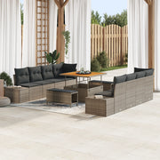 Set di divano da giardino in 11 pezzi con cuscini grigi in polyrattan acacia