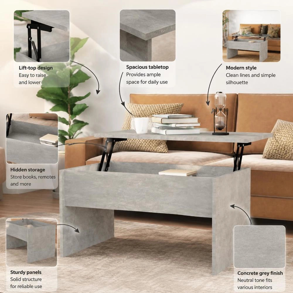 Coffee Table Concrete Grey 80x50.5x41.5 Cm Wood Material