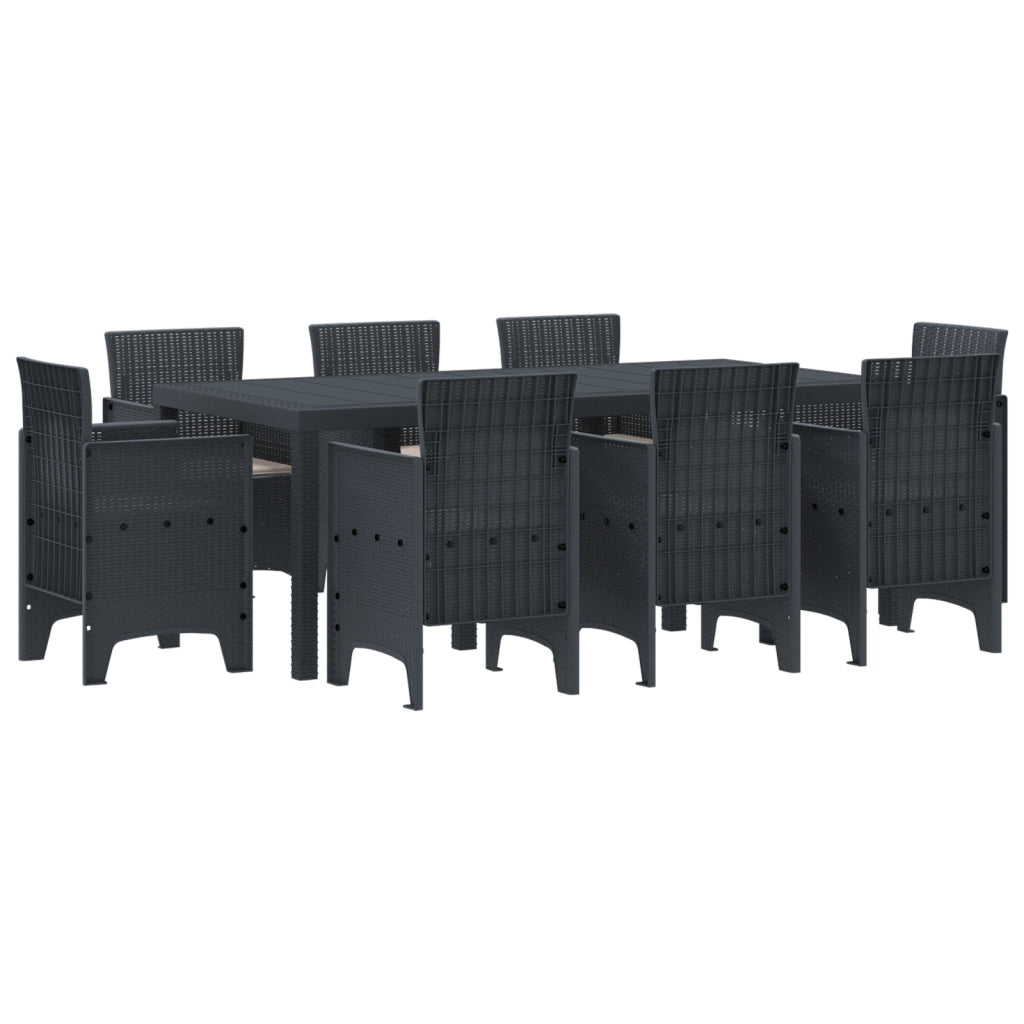 Set da Pranzo Giardino 9 Pezzi con Cuscini Antracite Polyrattan