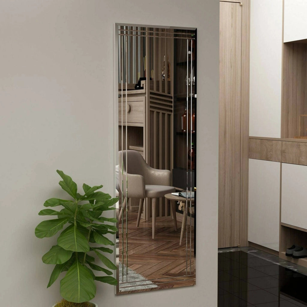 Specchio Mossano, Specchiera, Articolo d'arredo a muro, Decorazione con specchio, 40x2h120 cm, Bianco