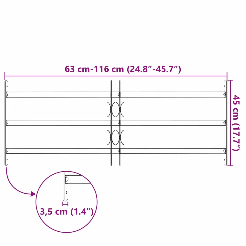 Griglia Finestra 116 x 45 cm Acciaio verniciato a polvere Nero