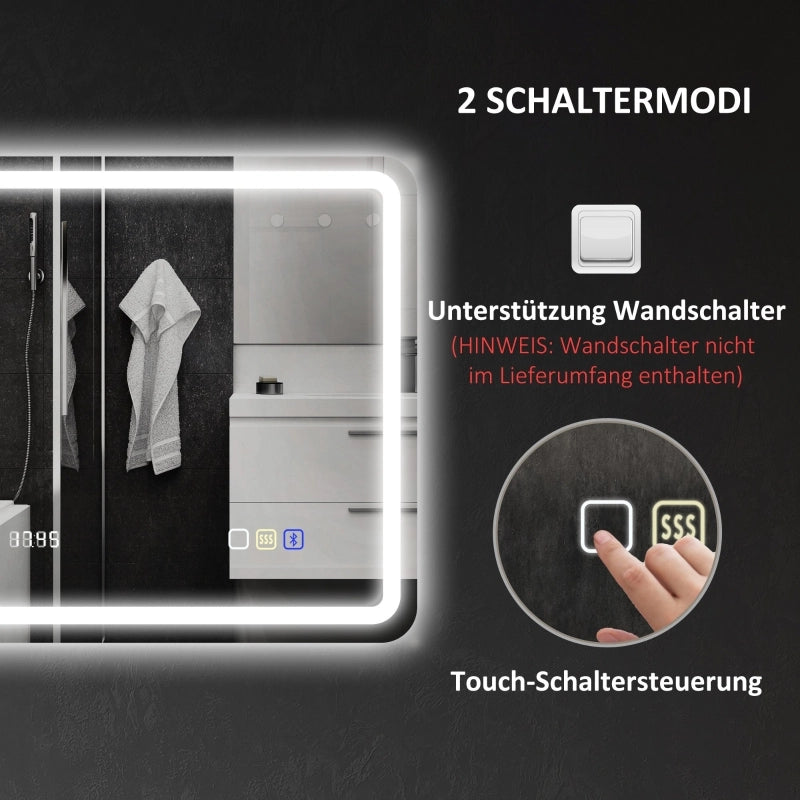 SPECCHIO LED 70x90 cm Silver con Bluetooth, orologio e antiappannamento