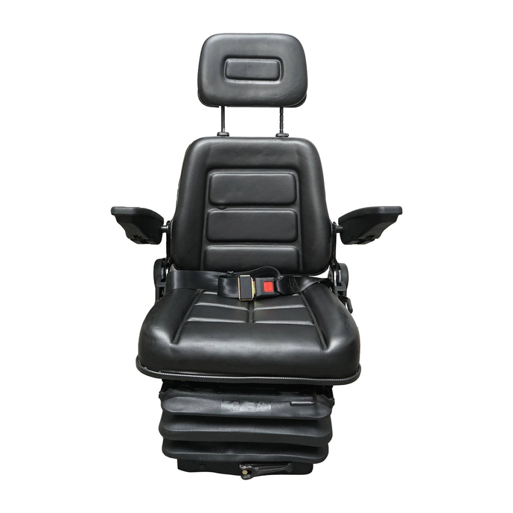 Sedile universale regolabile in altezza e peso 50-130 kg, con braccioli e schienale ribaltabile 40-80° per trattore, macchine agricole, industriali e carrelli elevatori