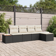 Set di divani da giardino da 5 pezzi con cuscini polyrattan nero acacia