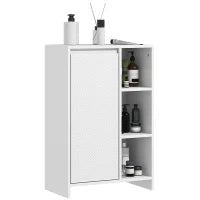 Mobiletto Bagno con 3 Ripiani Aperti e Armadietto a un'Anta con Mensola Regolabile, 53x30x80cm, Bianco