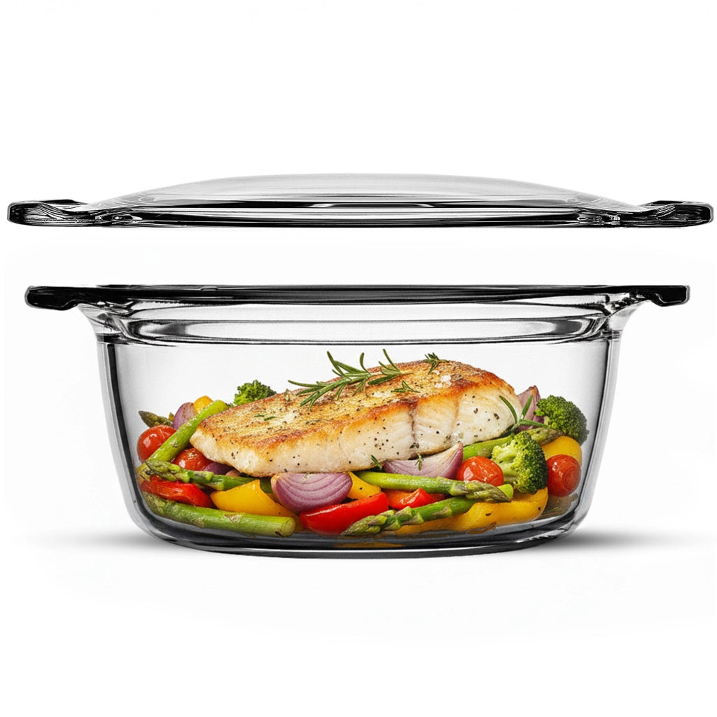 KADAX Piccola pirofila da forno con coperchio, 2,15 L, rotonda in vetro