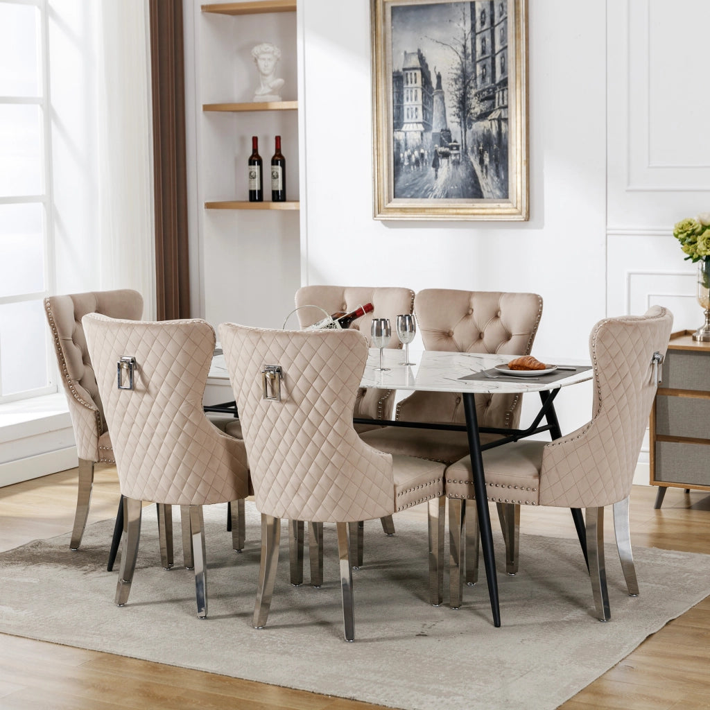 Sedie da Pranzo in Velluto con Gambe in Metallo ¨C Xylo ¨C Beige, Set 6 Pezzi