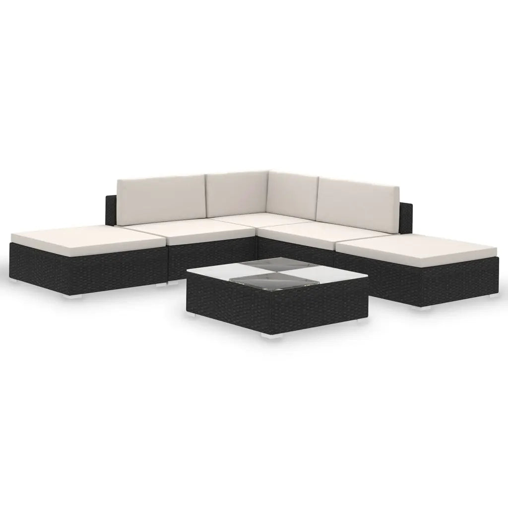 Set Divani da Giardino 6 pz con Cuscini in Polyrattan Nero 41269