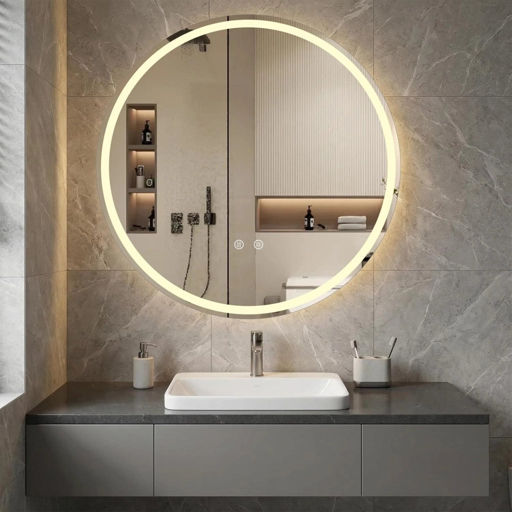 Specchio Rotondo LED con Luce da 80 cm, Specchio da Bagno da Parete con Luminosità Regolabile, Touch Intelligente, Funzione Memoria e Design Anti-Appannamento, per Ingresso (80 cm x 2,8 cm)