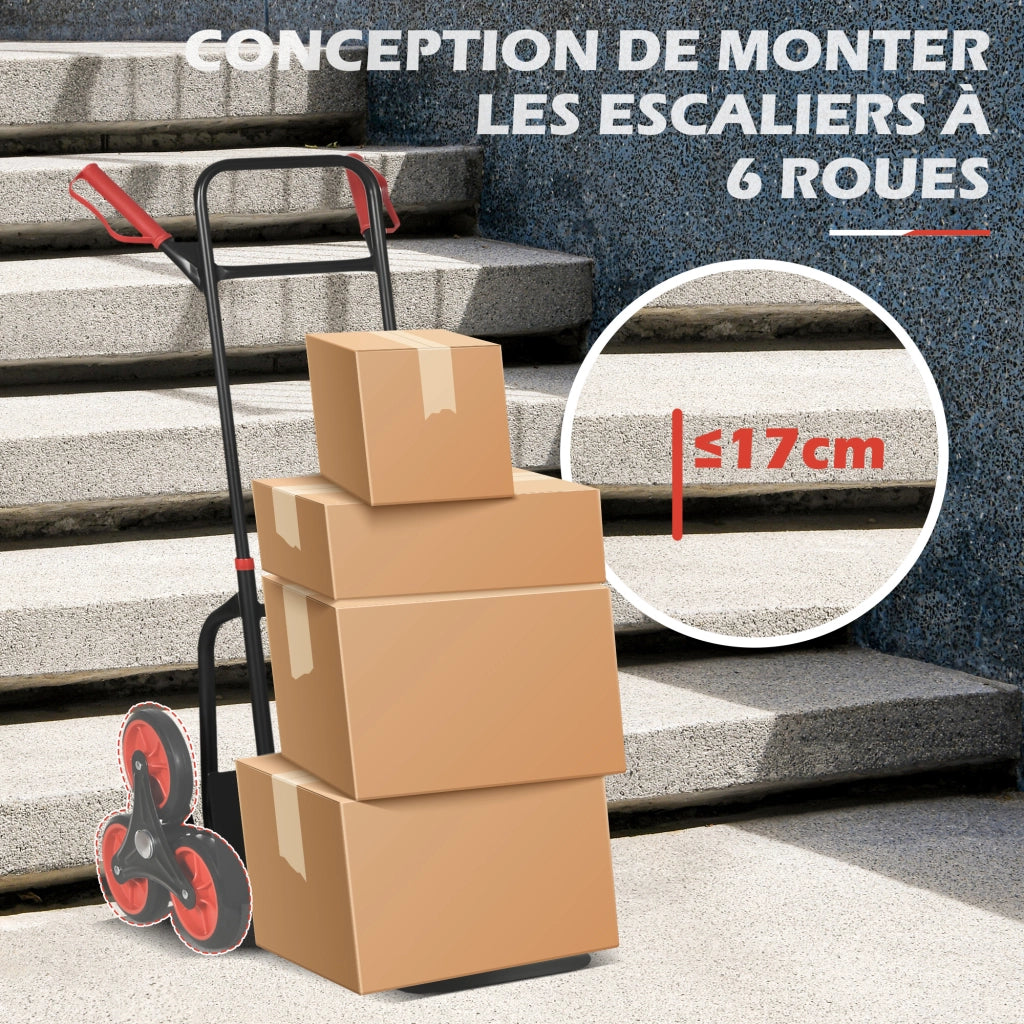 Carrello Saliscale Pieghevole ¨C Xylo ¨C 120kg, 6 Ruote, Acciaio, Rosso, 44x67x106,5cm