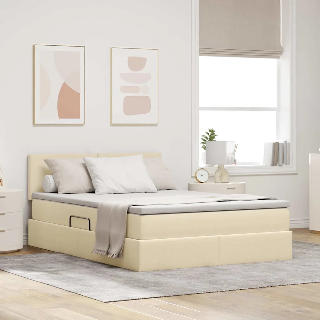 Letto con contenitore LED e materasso Crema 140 x 200 cm