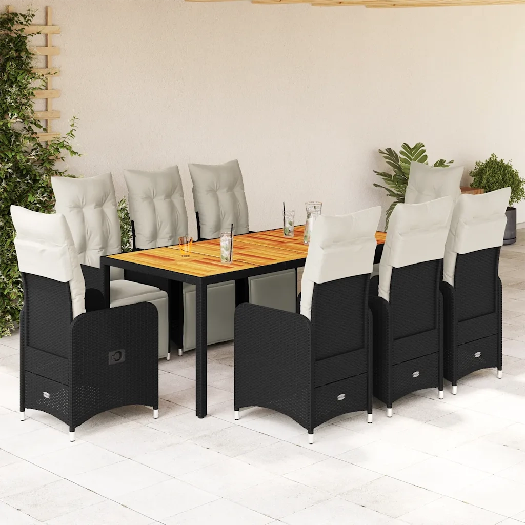 Set Bistrò da Giardino 9 pz con Cuscini in Polyrattan Nero 3277132