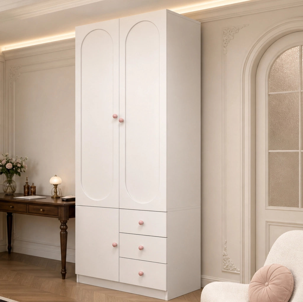 Armadio per cameretta 2 ante con 3 cassetti 80x50x200 cm bianco HAVRYA