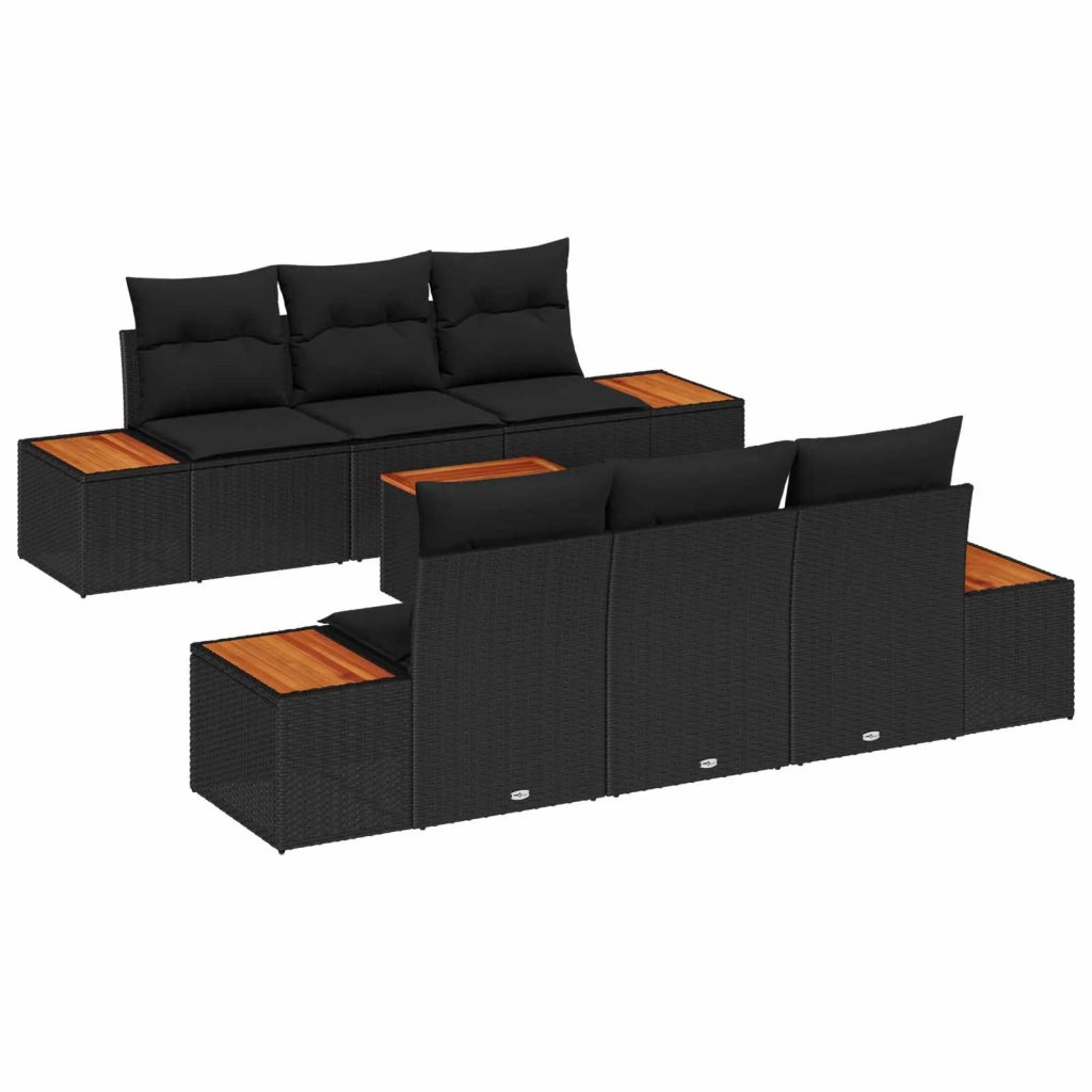 Set Divano da Giardino con cuscino 7 pcs Nero Poly Rattan 3348029