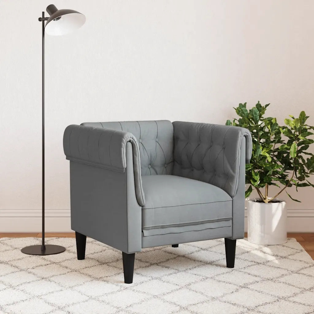 Divano Sedia-Poltrona Chesterfield Grigio Chiaro in Tessuto