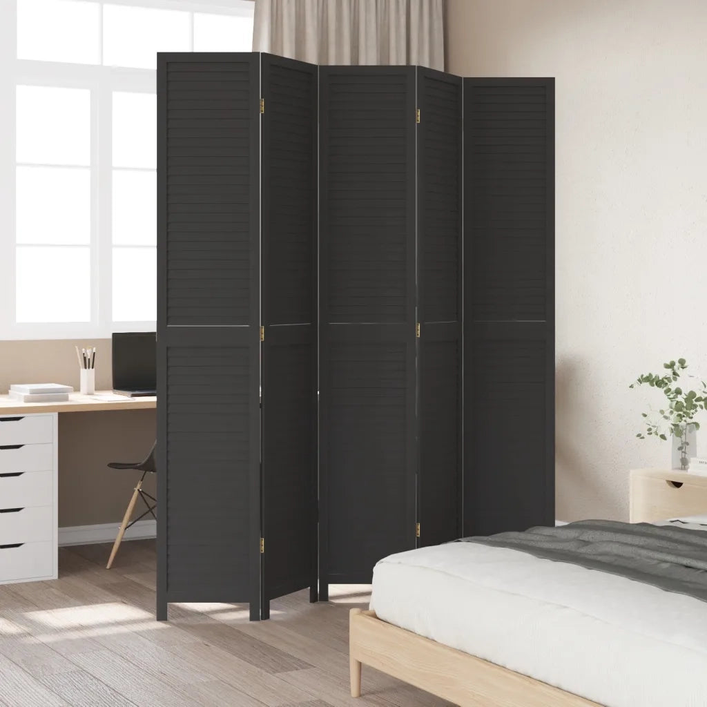 Divisorio Ambienti | Divider per stanze | Paravento 5 Pannelli Nero Legno Massello di Paulownia