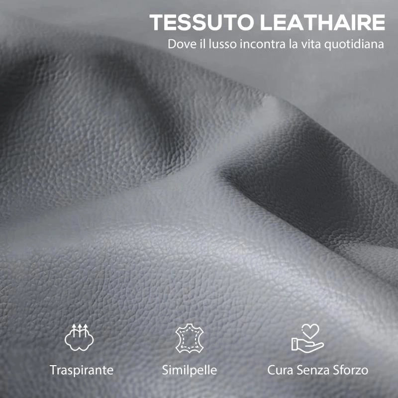 POLTRONA RELAX RECLINABILE MANUALMENTE CON POGGIAPIEDI IN TESSUTO EFFETTO PELLE E BASE GIREVOLE, GRIGIO