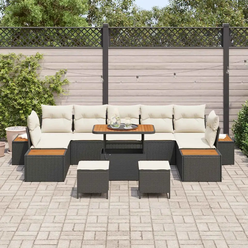 Set Divano da Giardino 10 pcs Nero polyrattan