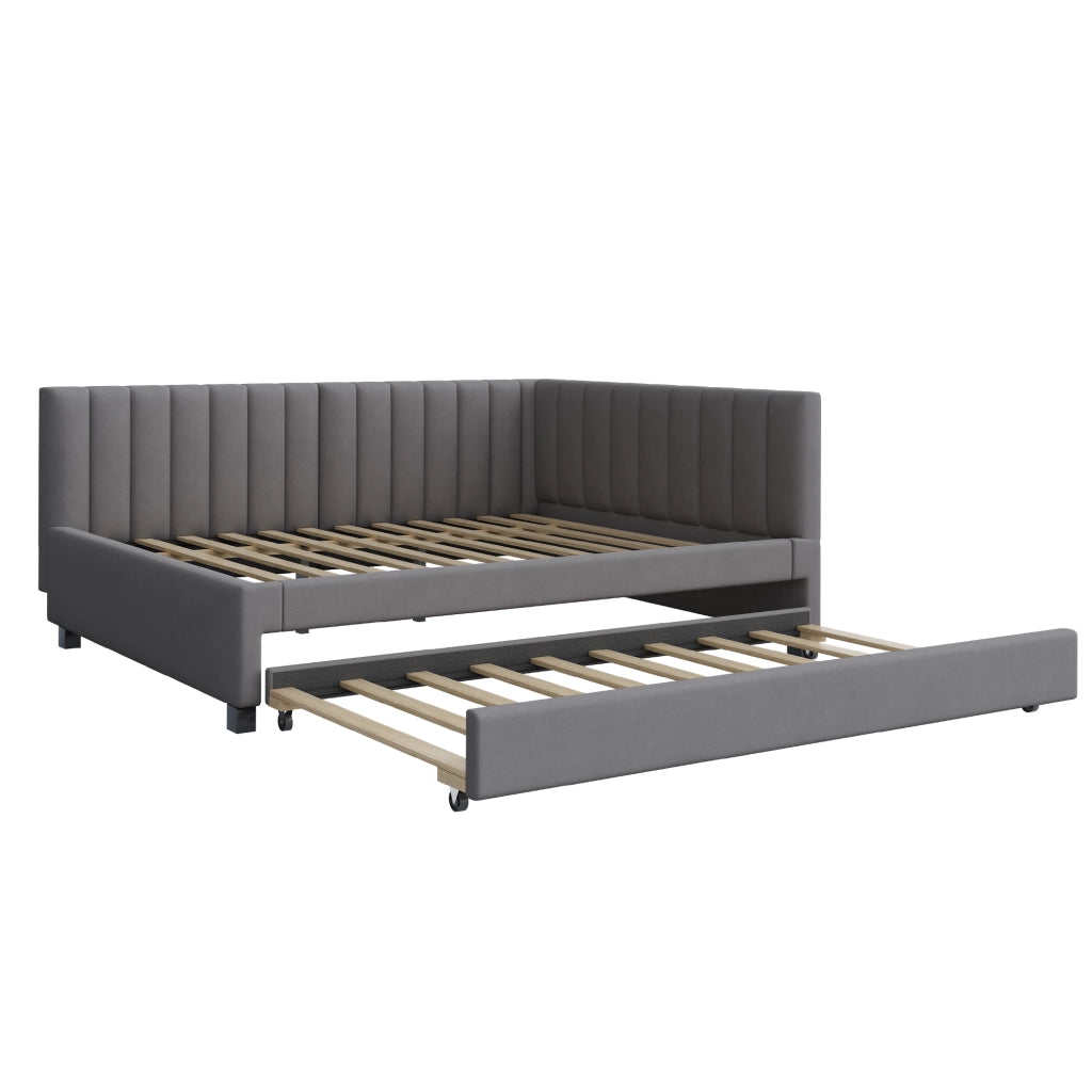 DESMIU Letto estraibile 140 × 200 cm 2 posti con letto inferiore, senza materasso, in velluto grigio