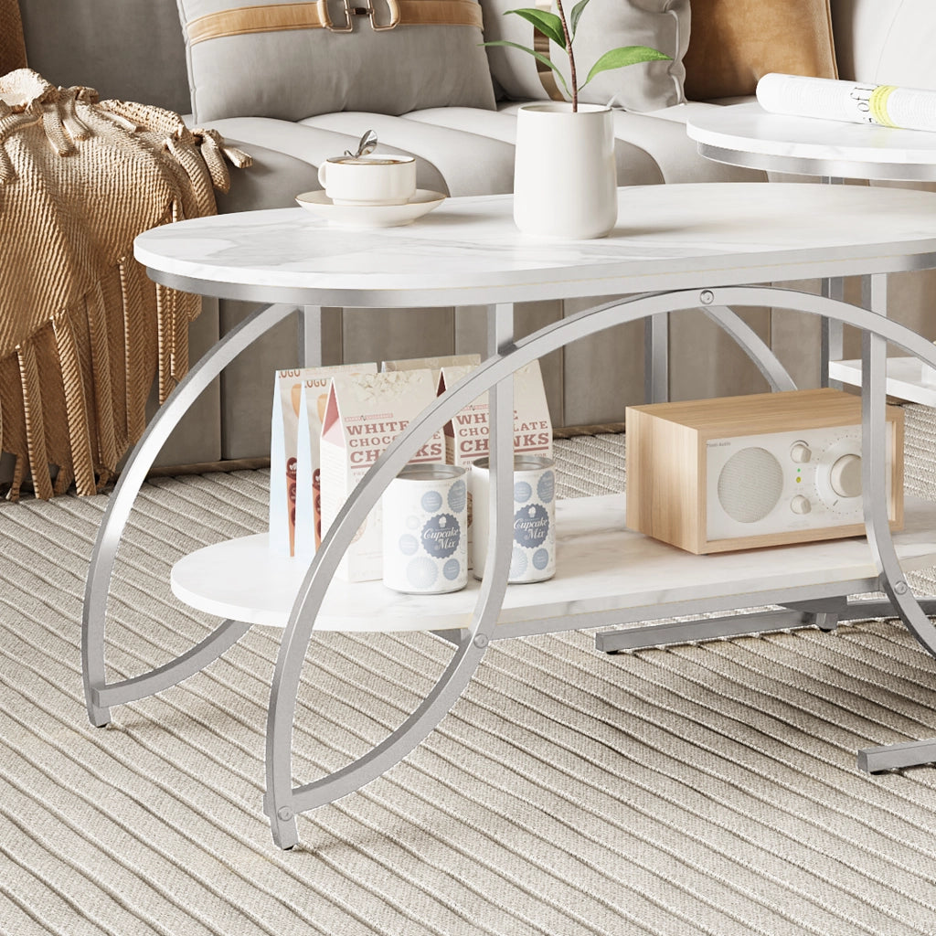 Tavolini da salotto set 2 pezzi 80x46x45 cm con contenitore pieghevoli da divano effetto marmo metallo - argento