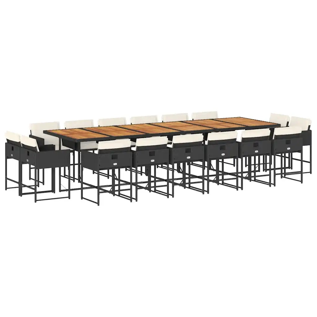 Set da Pranzo da Giardino 17 pz con Cuscini Nero in Polyrattan 3211431