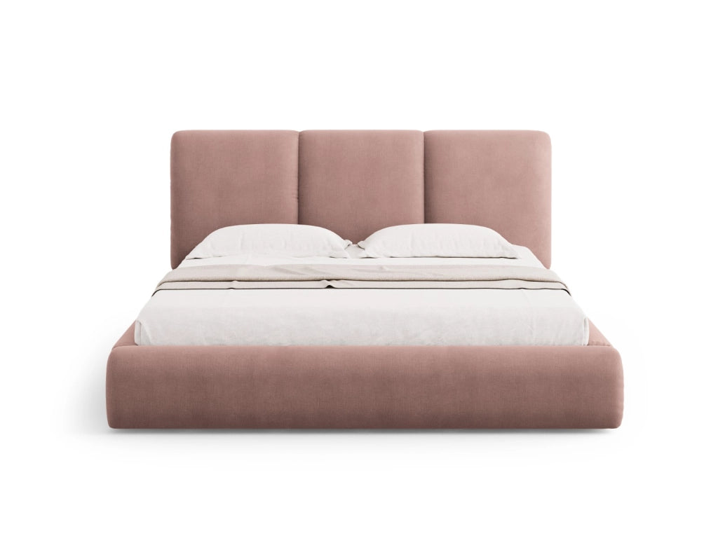 Cosmopolitan Design - Letto a cassettone con testiera "Nicolas" 140x200cm in ciniglia rosa 