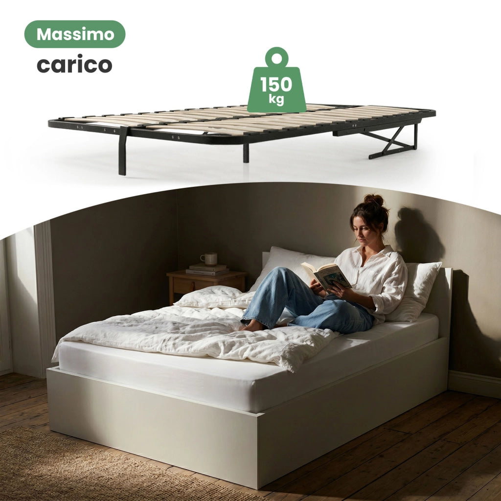 Letto con contenitore 100x200 cm rete sollevabile in metallo Bianco