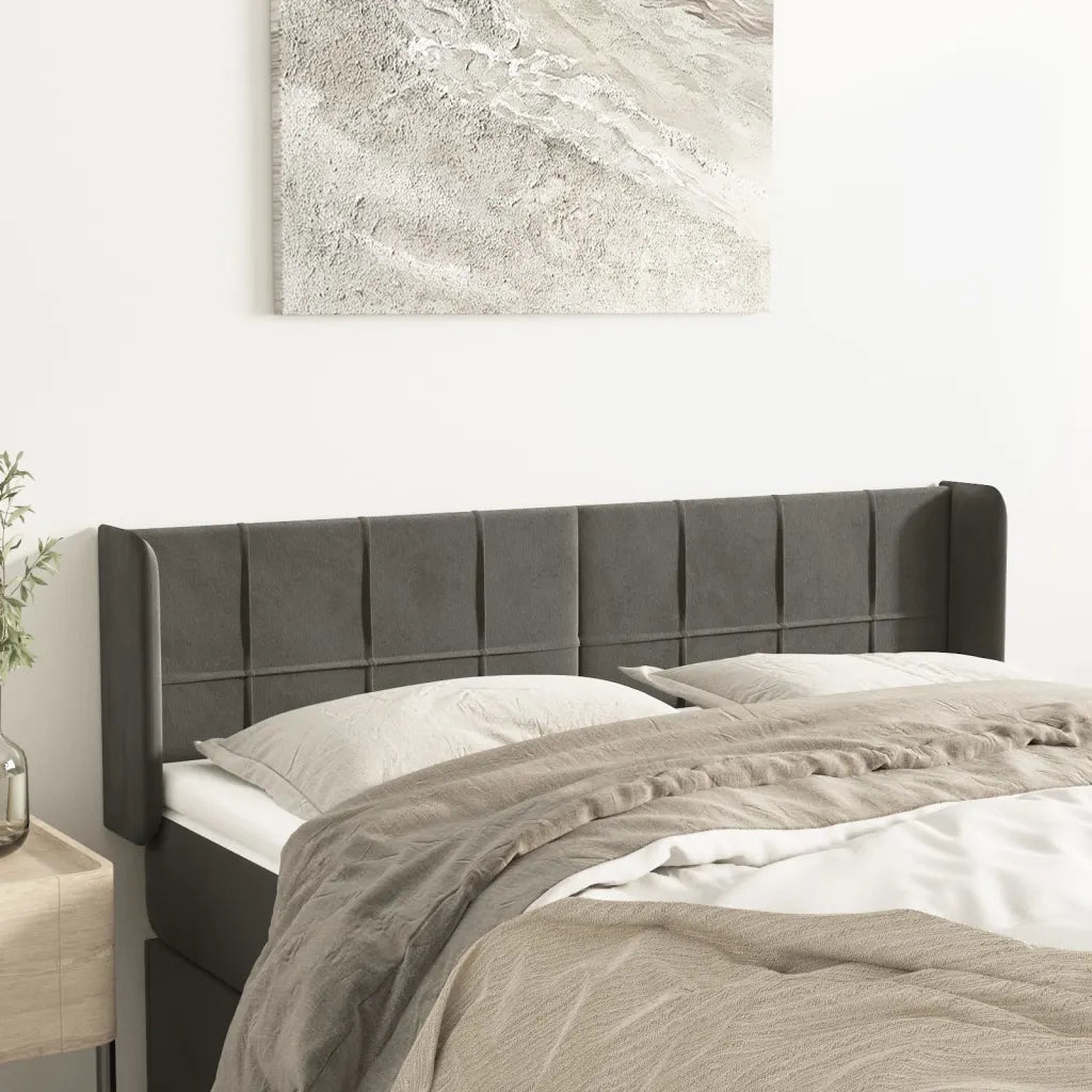 Testiera ad Orecchio-Testata con Orecchie Grigio Scuro 147x16x78/88 cm in Velluto 670886