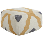 Pouf di lana fatto a mano beige chiaro giallo grigio lavorato a maglia boho rustico ottomana