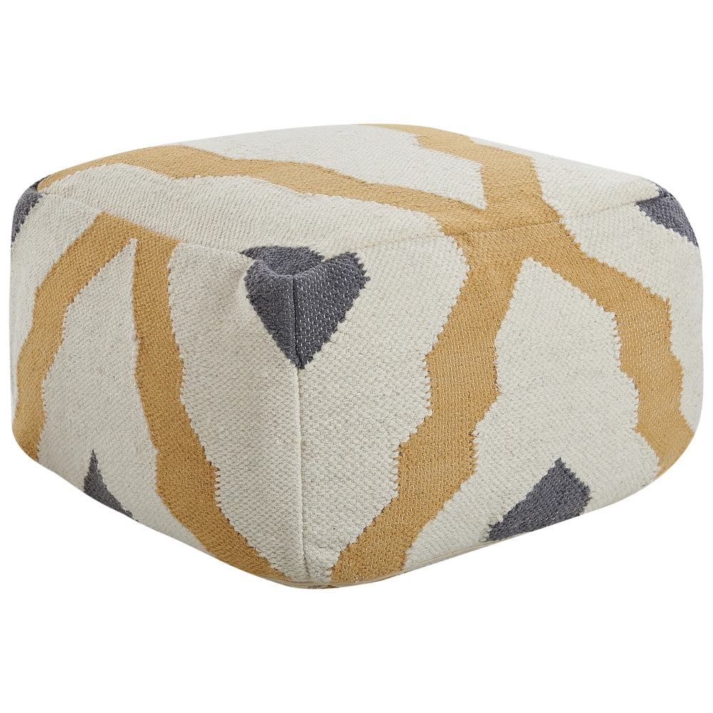 Pouf di lana fatto a mano beige chiaro giallo grigio lavorato a maglia boho rustico ottomana