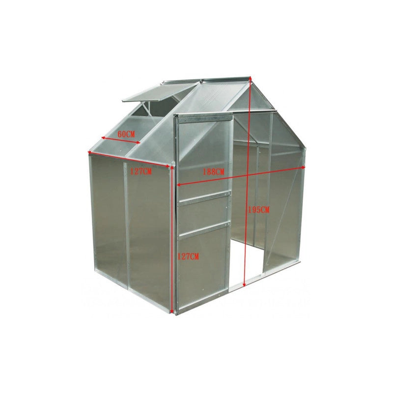 Serra da giardino in alluminio 188x127 cm – pannelli in policarbonato 4 mm – porta scorrevole e finestra tetto – 2,39 m² – SR1912J Foresta