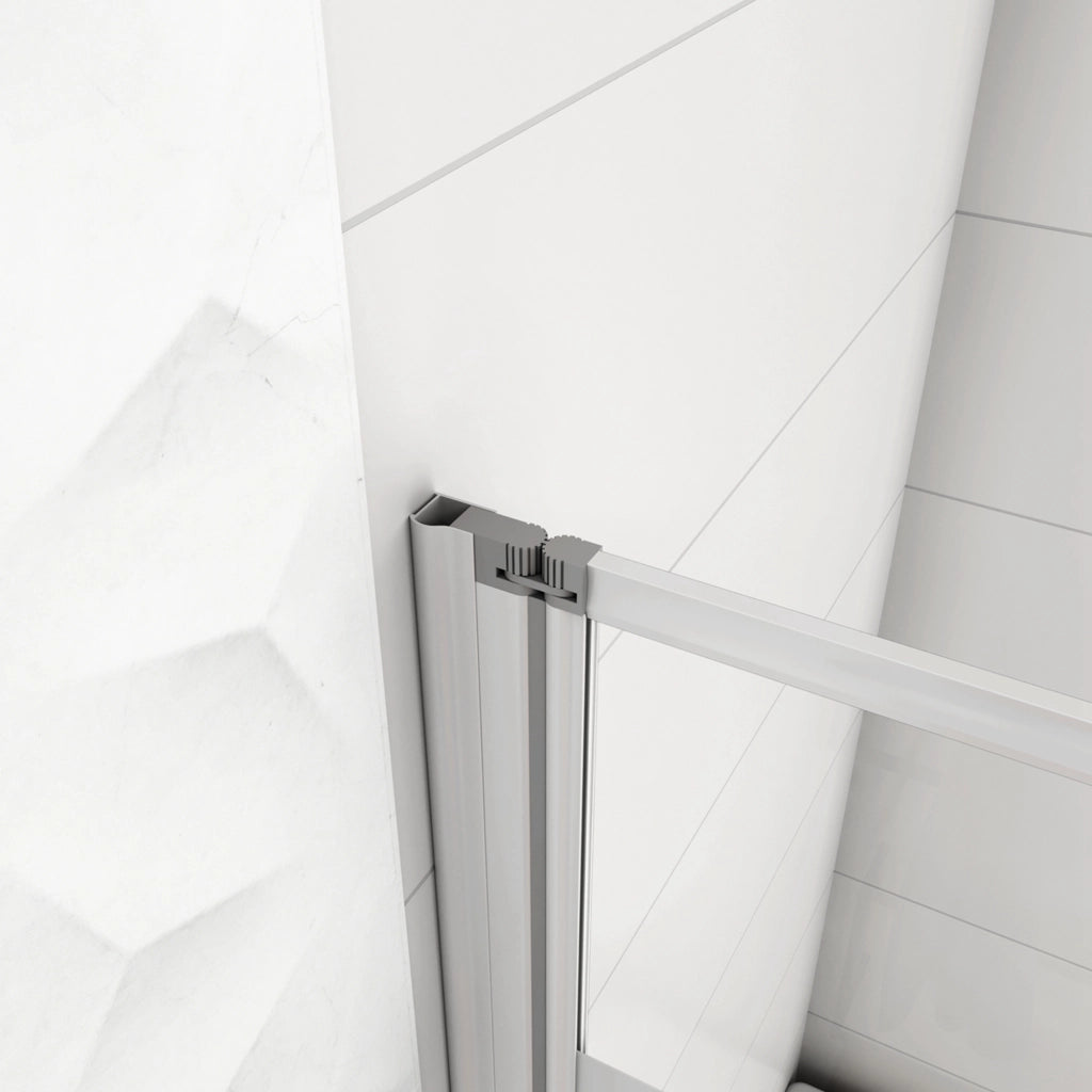 130x140 cm Parete Vasca da Bagno Doccia 3 Ante Pieghevoli a Libro Montaggio Verso Sinistro Vetro 4 mm Temperato Fasce Bianche Opache Telaio Argento Opaco