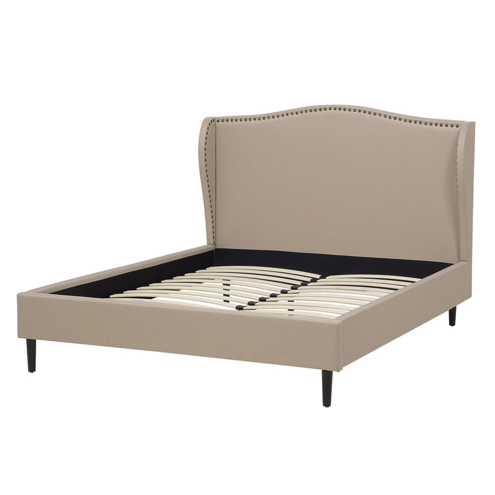 Letto Imbottito Velluto Beige a Doghe Testiera Trapuntata 140 x 200 cm letto matrimoniale tradizionale