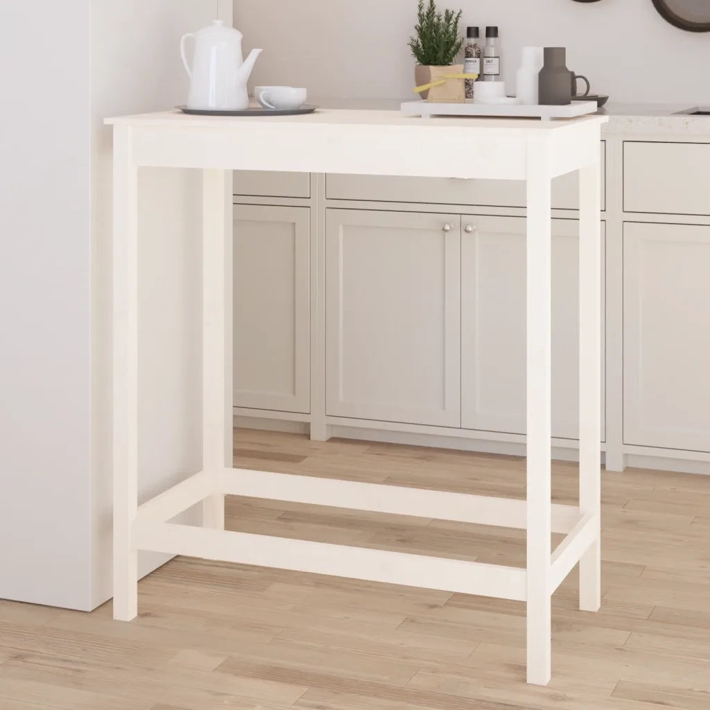 Tavolo da Bar Bianco 100x50x110 cm in Legno Massello di Pino 833266