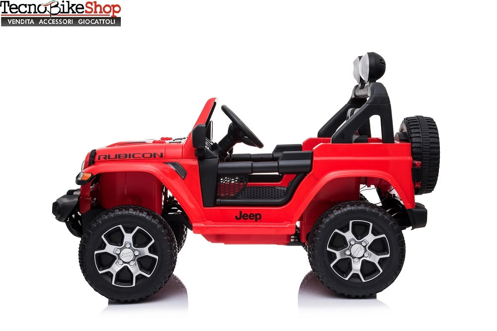 Auto Macchina Elettrica per Bambini JEEP FIAT Wrangler RUBICON 12V 2 Posti  con Mp3 - Sedile in Pelle -Rosso
